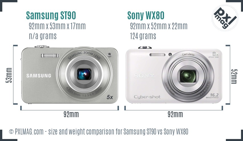 Samsung ST90 vs Sony WX80 size comparison