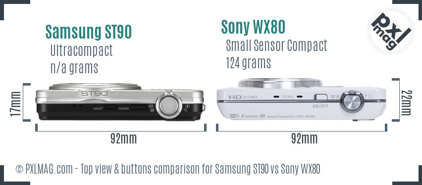 Samsung ST90 vs Sony WX80 top view buttons comparison