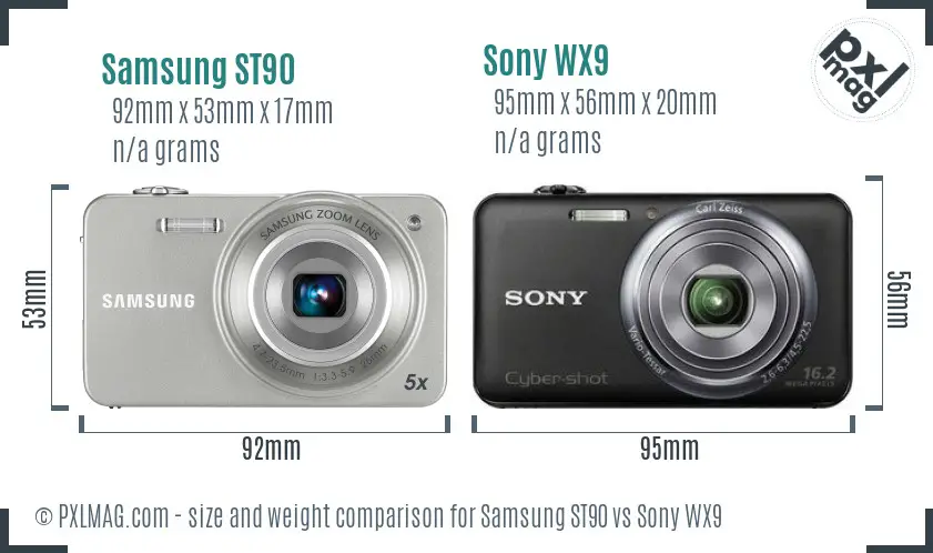 Samsung ST90 vs Sony WX9 size comparison