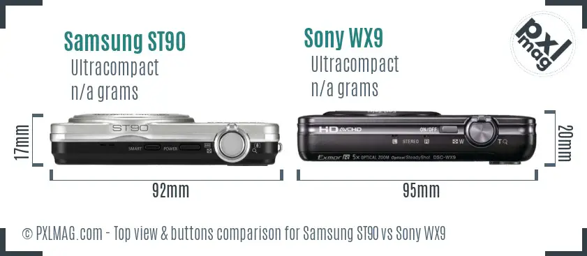 Samsung ST90 vs Sony WX9 top view buttons comparison
