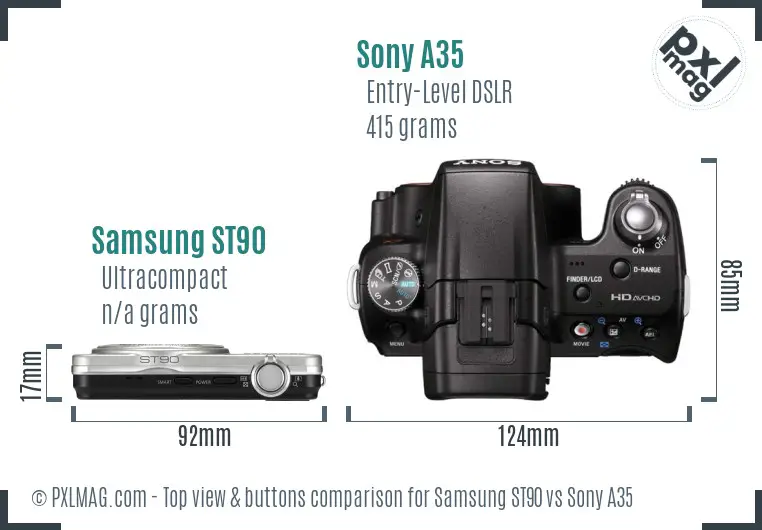 Samsung ST90 vs Sony A35 top view buttons comparison