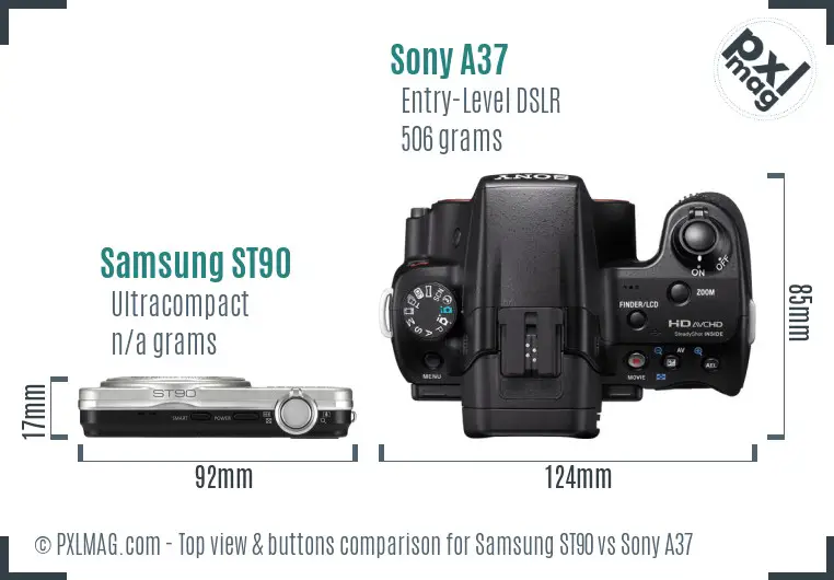 Samsung ST90 vs Sony A37 top view buttons comparison