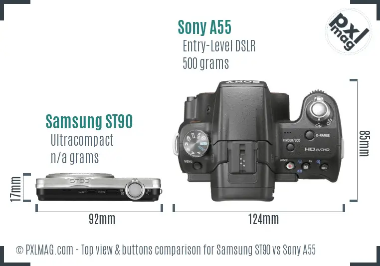 Samsung ST90 vs Sony A55 top view buttons comparison Samsung ST90 vs Sony A55 top view buttons comparison