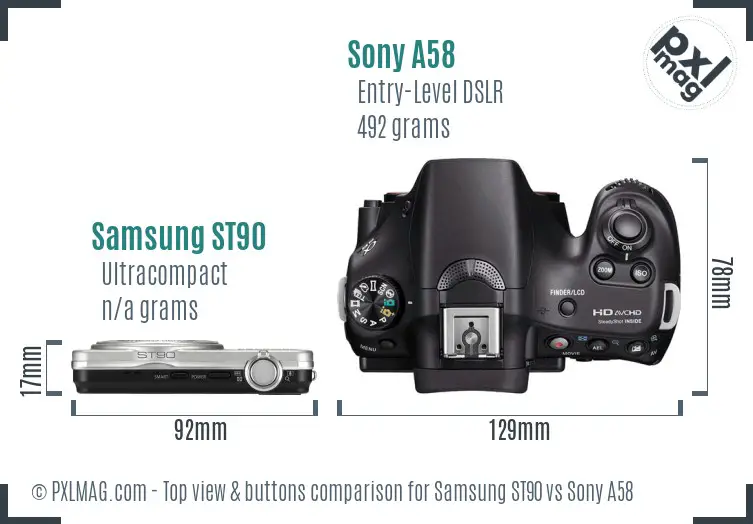Samsung ST90 vs Sony A58 top view buttons comparison Samsung ST90 vs Sony A58 top view buttons comparison