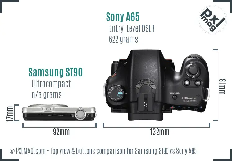 Samsung ST90 vs Sony A65 top view buttons comparison
