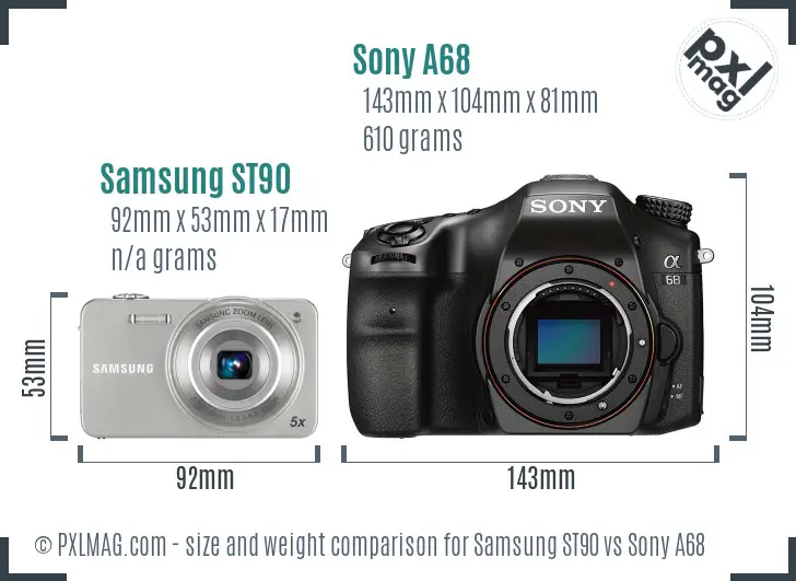 Samsung ST90 vs Sony A68 size comparison