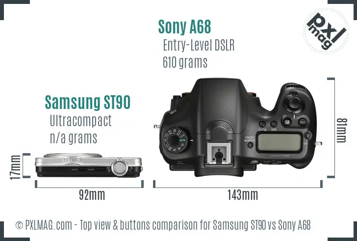 Samsung ST90 vs Sony A68 top view buttons comparison