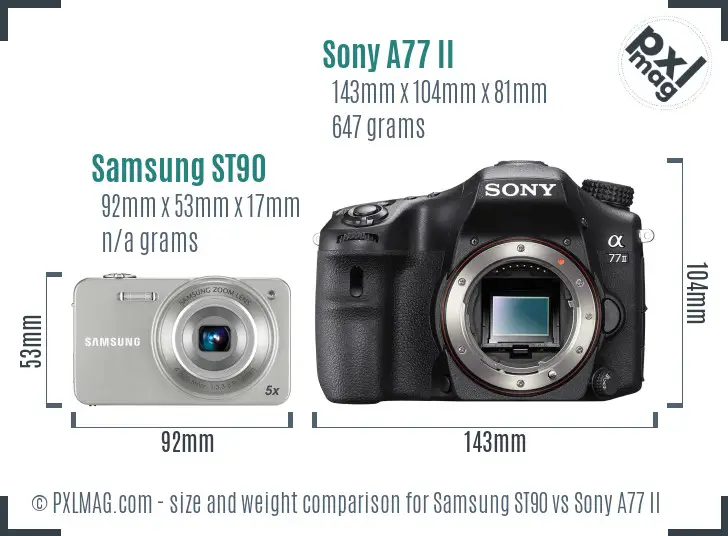 Samsung ST90 vs Sony A77 II size comparison