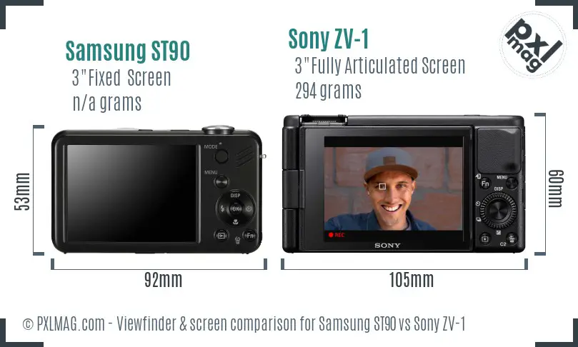 Samsung ST90 vs Sony ZV-1 Screen and Viewfinder comparison