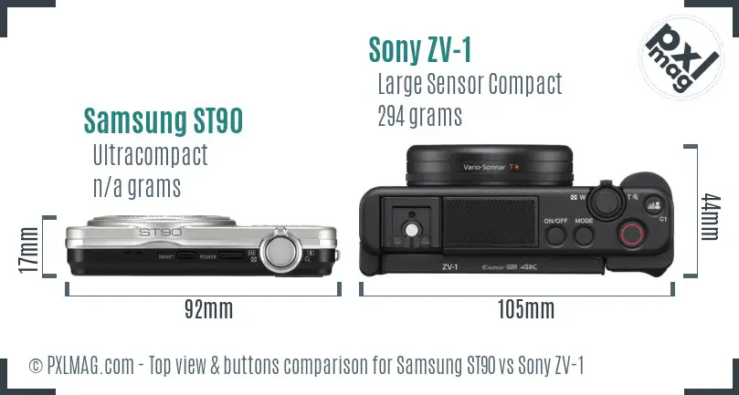Samsung ST90 vs Sony ZV-1 top view buttons comparison