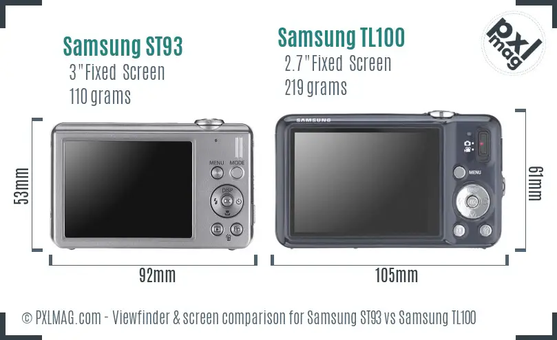 Samsung ST93 vs Samsung TL100 Screen and Viewfinder comparison