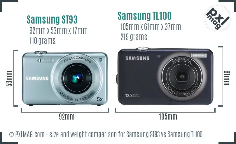 Samsung ST93 vs Samsung TL100 size comparison