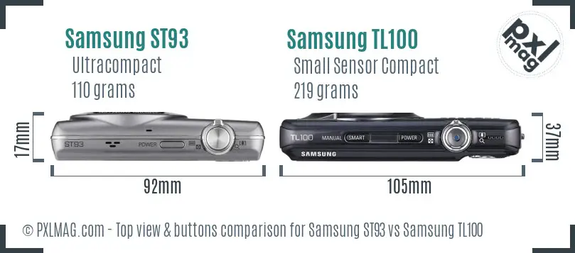 Samsung ST93 vs Samsung TL100 top view buttons comparison