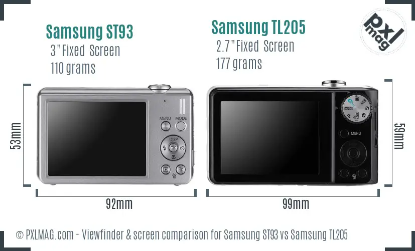 Samsung ST93 vs Samsung TL205 Screen and Viewfinder comparison