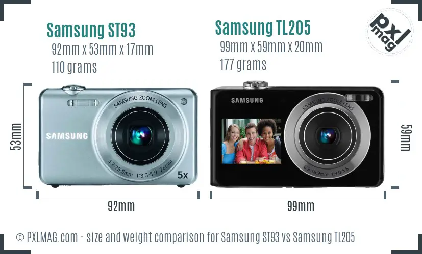 Samsung ST93 vs Samsung TL205 size comparison