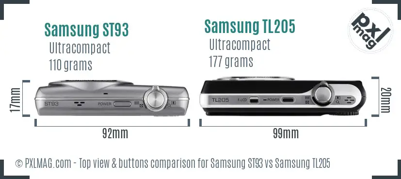 Samsung ST93 vs Samsung TL205 top view buttons comparison