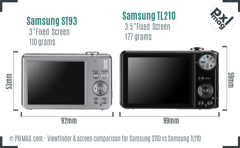 Samsung ST93 vs Samsung TL210 Screen and Viewfinder comparison