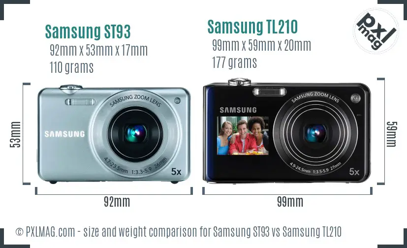 Samsung ST93 vs Samsung TL210 size comparison