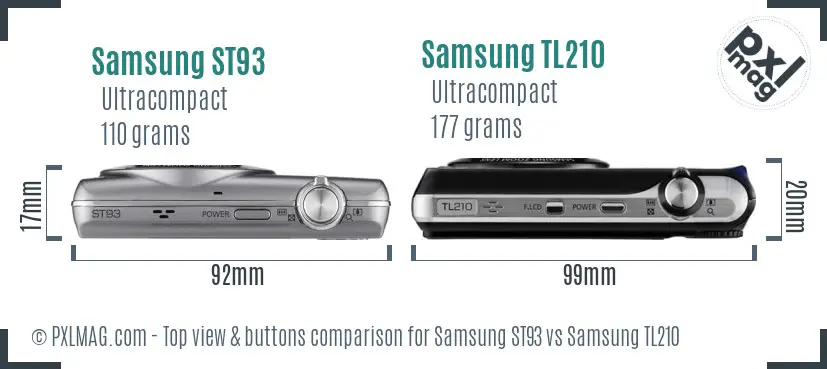 Samsung ST93 vs Samsung TL210 top view buttons comparison
