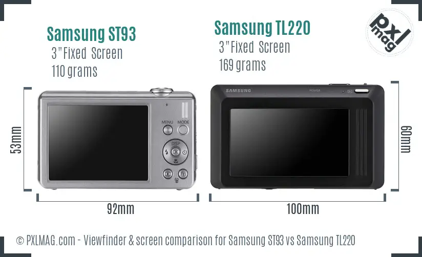 Samsung ST93 vs Samsung TL220 Screen and Viewfinder comparison