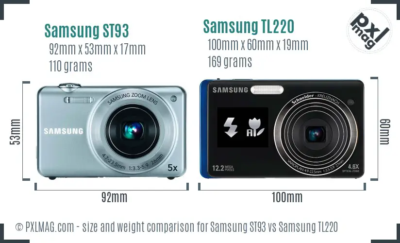 Samsung ST93 vs Samsung TL220 size comparison