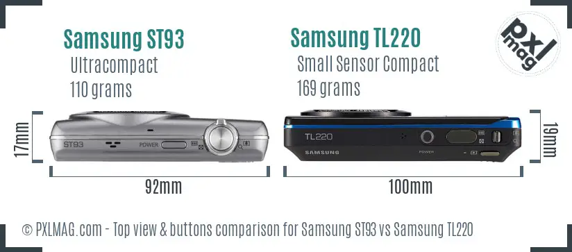 Samsung ST93 vs Samsung TL220 top view buttons comparison