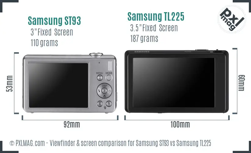 Samsung ST93 vs Samsung TL225 Screen and Viewfinder comparison