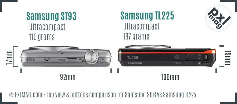 Samsung ST93 vs Samsung TL225 top view buttons comparison