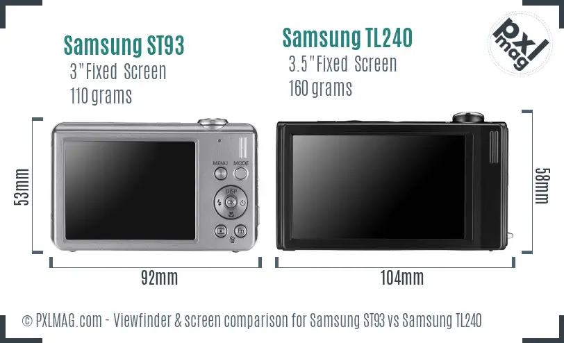 Samsung ST93 vs Samsung TL240 Screen and Viewfinder comparison