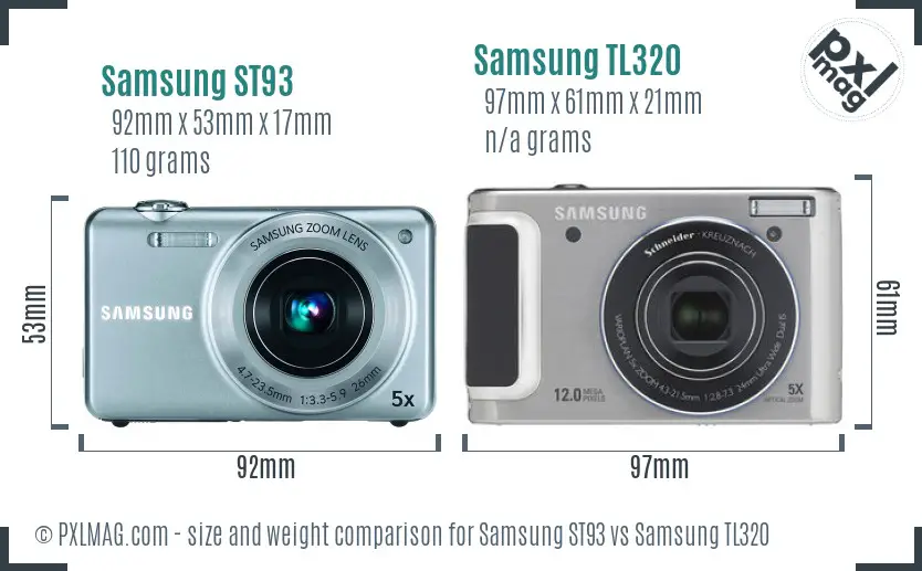 Samsung ST93 vs Samsung TL320 size comparison