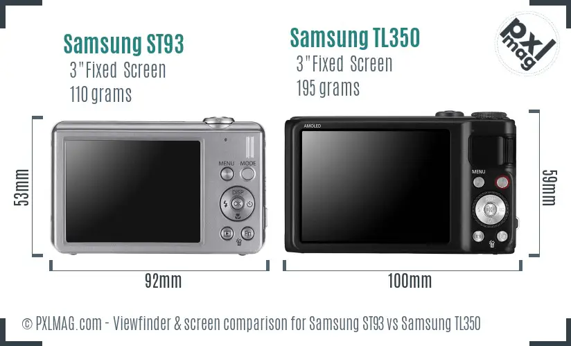 Samsung ST93 vs Samsung TL350 Screen and Viewfinder comparison