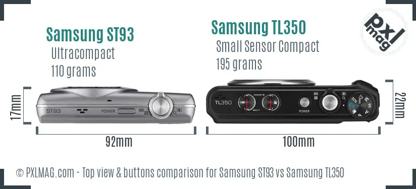 Samsung ST93 vs Samsung TL350 top view buttons comparison