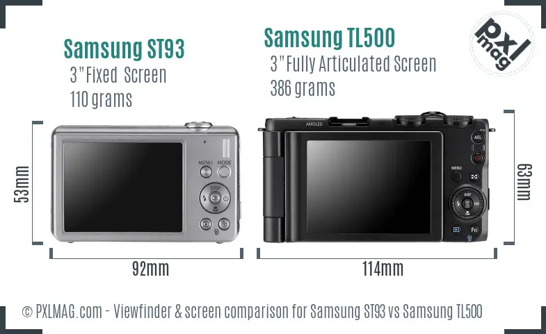 Samsung ST93 vs Samsung TL500 Screen and Viewfinder comparison