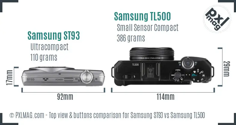 Samsung ST93 vs Samsung TL500 top view buttons comparison