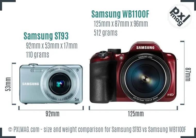 Samsung ST93 vs Samsung WB1100F size comparison