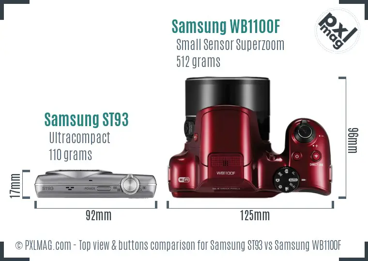 Samsung ST93 vs Samsung WB1100F top view buttons comparison
