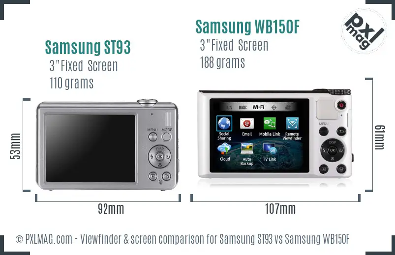 Samsung ST93 vs Samsung WB150F Screen and Viewfinder comparison