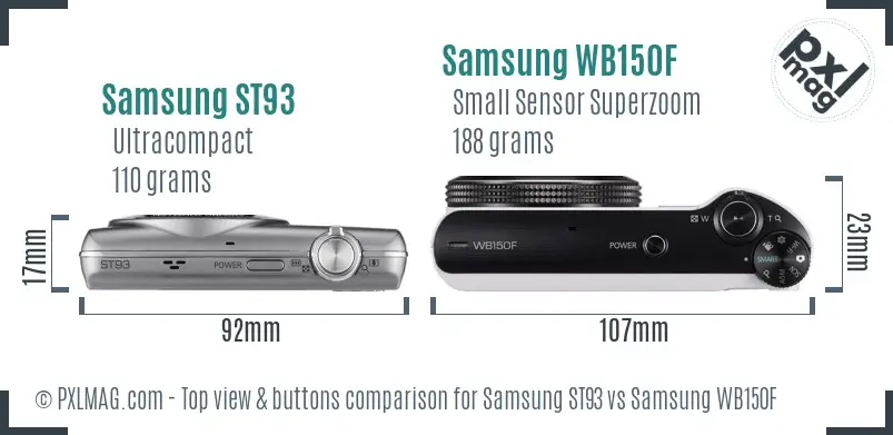 Samsung ST93 vs Samsung WB150F top view buttons comparison