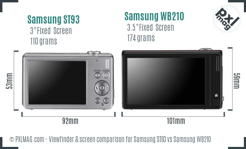 Samsung ST93 vs Samsung WB210 Screen and Viewfinder comparison