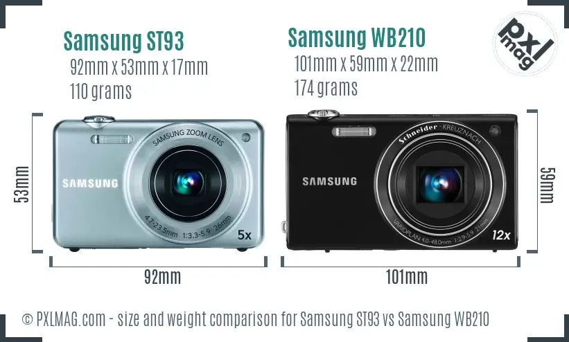 Samsung ST93 vs Samsung WB210 size comparison