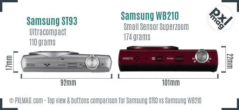 Samsung ST93 vs Samsung WB210 top view buttons comparison