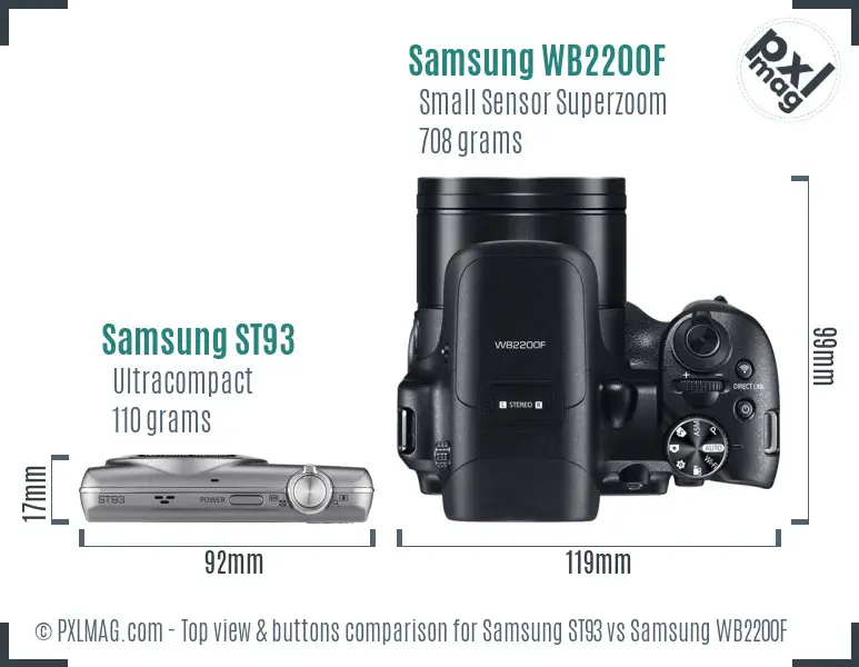 Samsung ST93 vs Samsung WB2200F top view buttons comparison