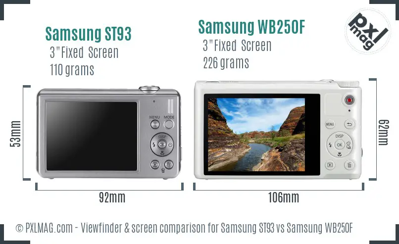 Samsung ST93 vs Samsung WB250F Screen and Viewfinder comparison