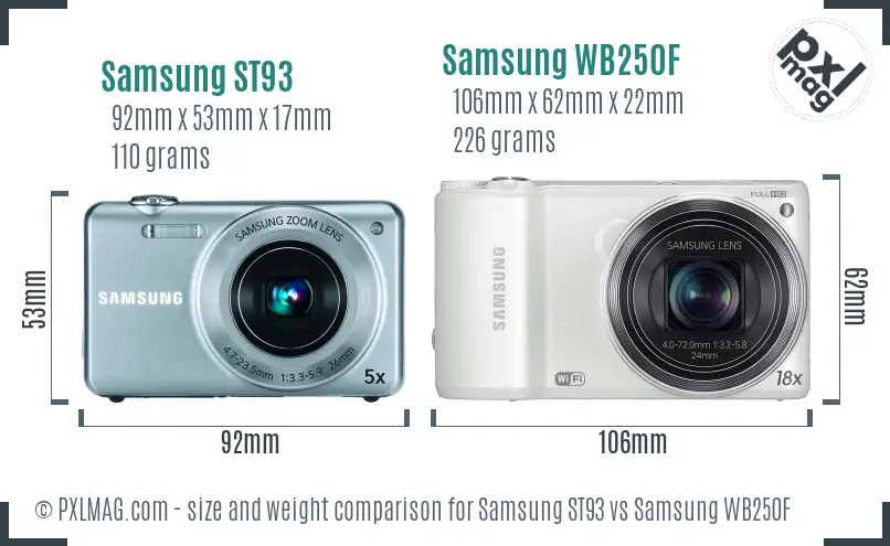 Samsung ST93 vs Samsung WB250F size comparison