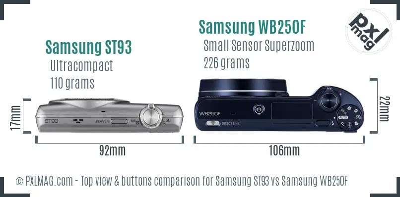 Samsung ST93 vs Samsung WB250F top view buttons comparison