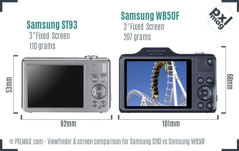 Samsung ST93 vs Samsung WB50F Screen and Viewfinder comparison