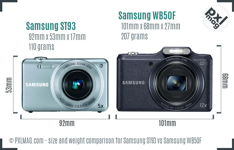 Samsung ST93 vs Samsung WB50F size comparison