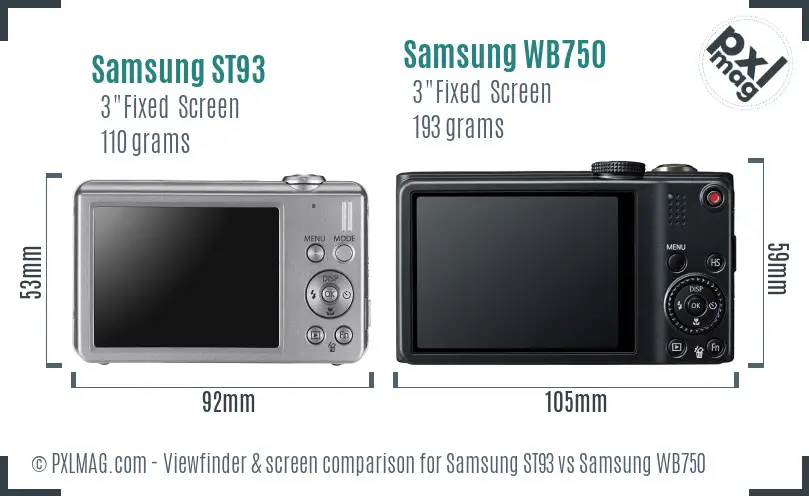 Samsung ST93 vs Samsung WB750 Screen and Viewfinder comparison