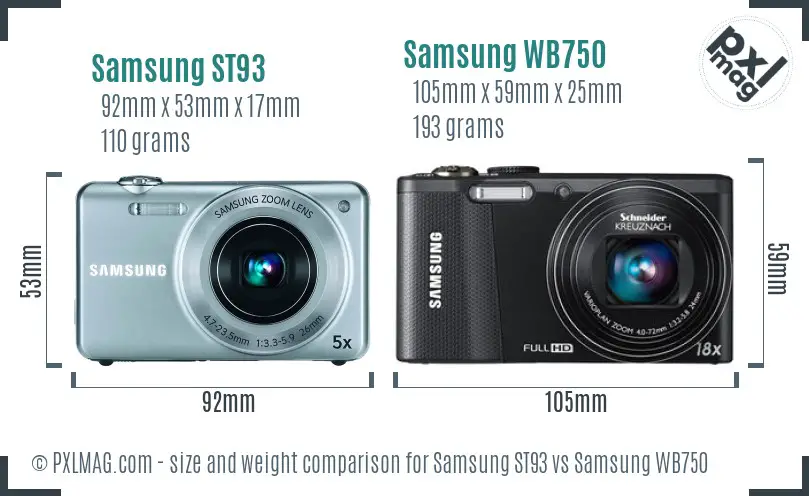 Samsung ST93 vs Samsung WB750 size comparison