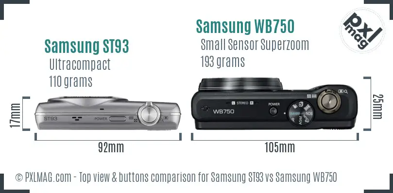 Samsung ST93 vs Samsung WB750 top view buttons comparison